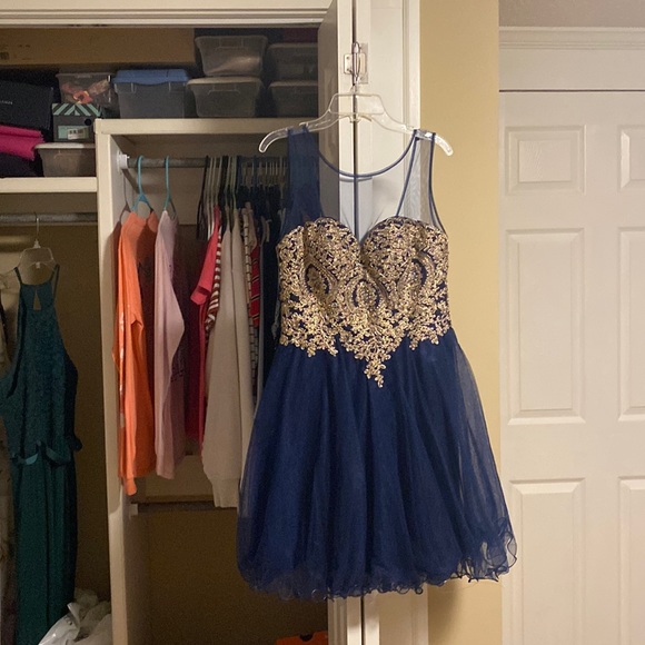 Dresses | Navy Blue And Gold Homecoming Dress | Poshmark